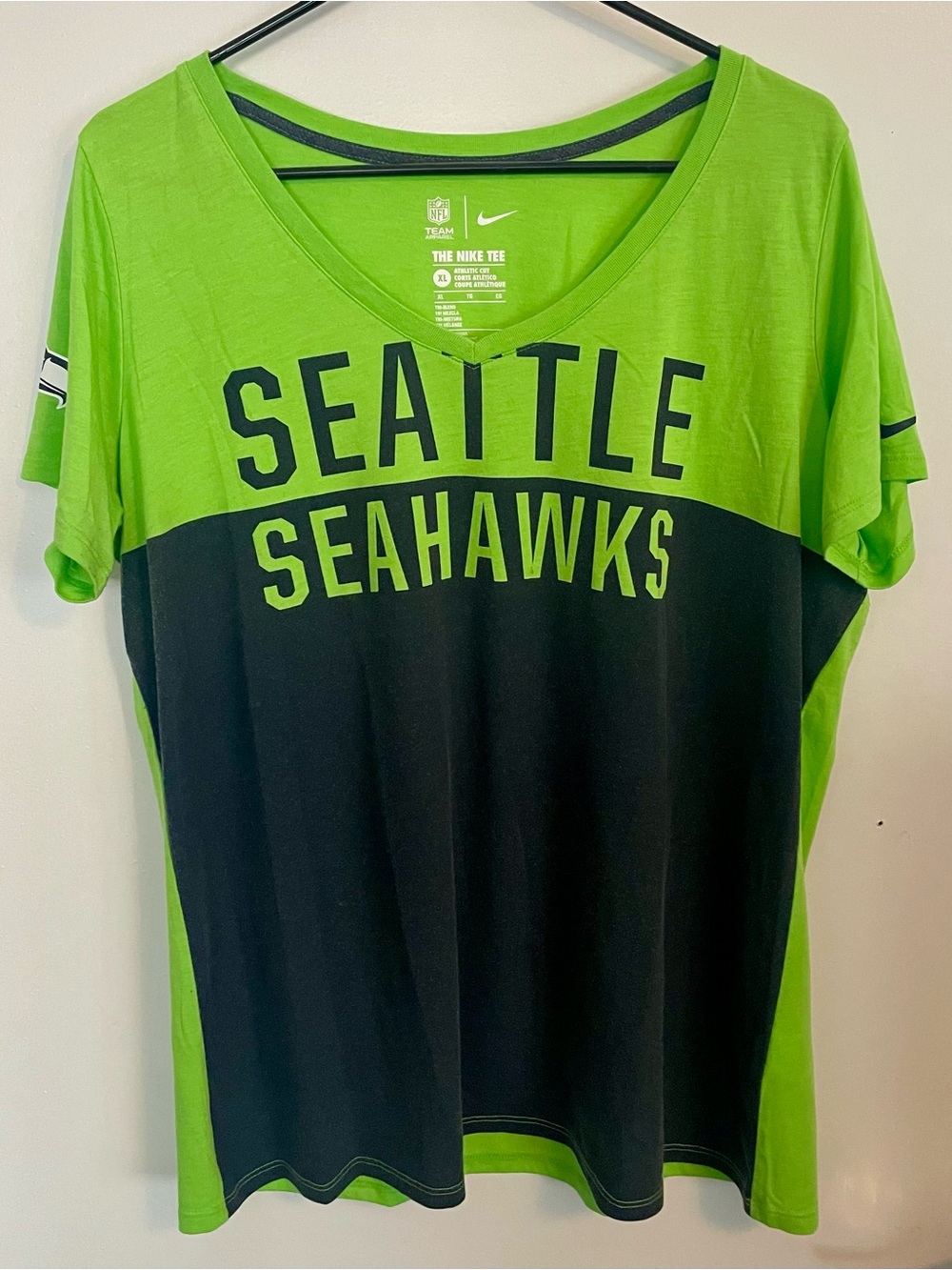 Nike Seattle Seahawks Women's Colorblock V-Neck Tee - Neon Green/Navy